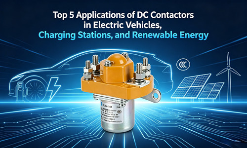 Certified heavy duty DC contactor, key electrical component for core applications in electric vehicles, charging stations and renewable energy storage systems, reference image for Top 5 Applications of DC Contactors article
