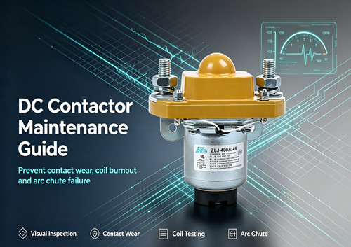 DC contactor maintenance data log recording contact voltage drop and coil resistance for predictive component replacement scheduling