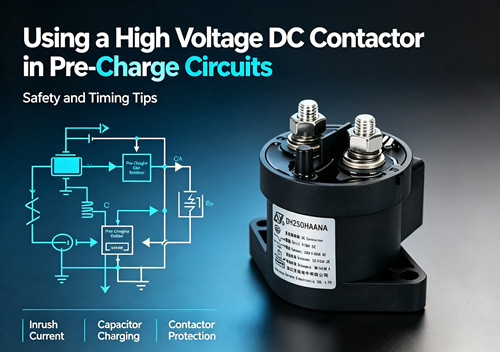 Schematic diagram of HV DC pre-charge circuit using pre-charge contactor and main contactor