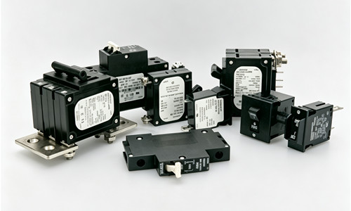 Various models of hydraulic circuit breakers, multi‑style hydraulic‑magnetic breakers for DC electrical system protection