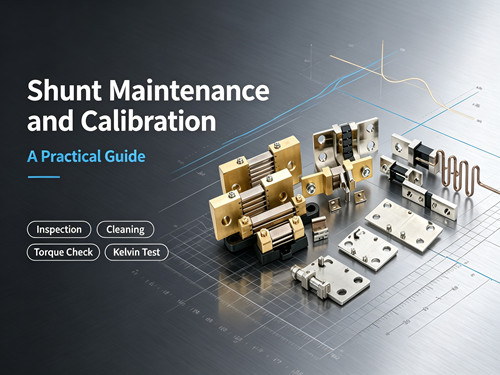 Precision DC shunt resistor components, four‑terminal shunt assemblies for DC current measurement, subject to oxidation, loose connection and thermal drift affecting reading accuracy