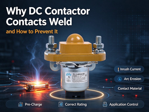 DC contactor on white background, illustration for article about contact welding causes and prevention