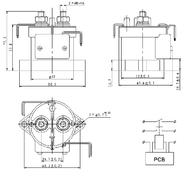 high voltage dc contactor dh200h DIMENSION AND CIRCUIT DIAGRAM