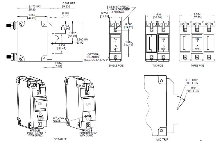 bc circuit breaker for equipment Outline dimensions Tolerance ±0.02in .51mm Unless noted