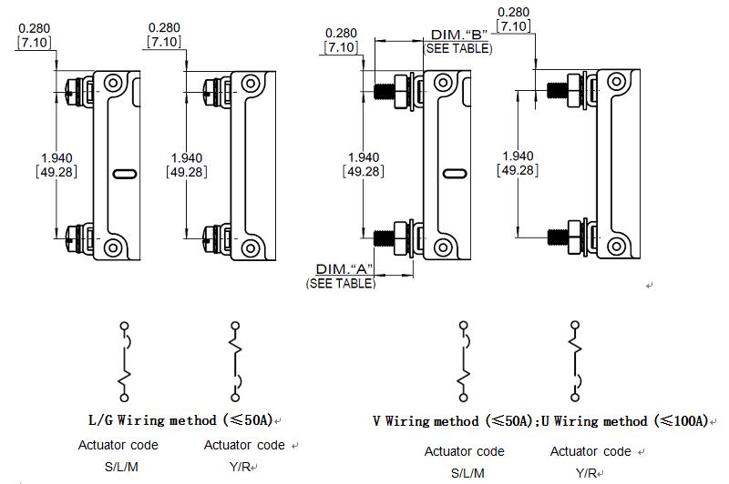 bc circuit breaker for equipment Wiring method and dimension Tolerance ±0.031in 0.8mm Unless noted