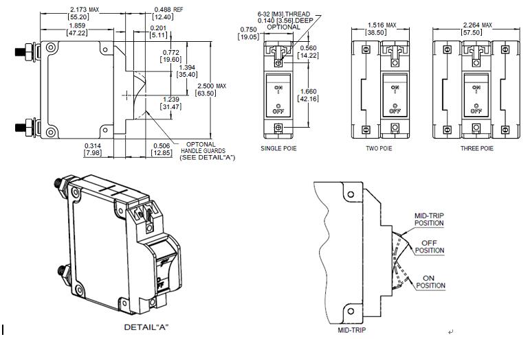 bc circuit breaker for equipment Outline dimensions Tolerance ±0.02in .51mm Unless noted