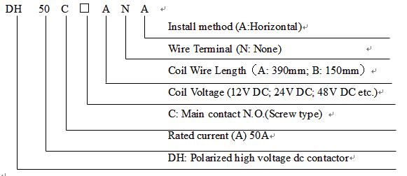 high voltage dc contactor dh50c prouct model define