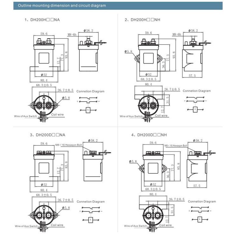 high voltage dc contactor dh200 manufacurer